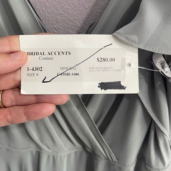 Jenny Yoo Collection Cassie Mineral Green Gray Dress Sz 8 - Picture 7 of 10